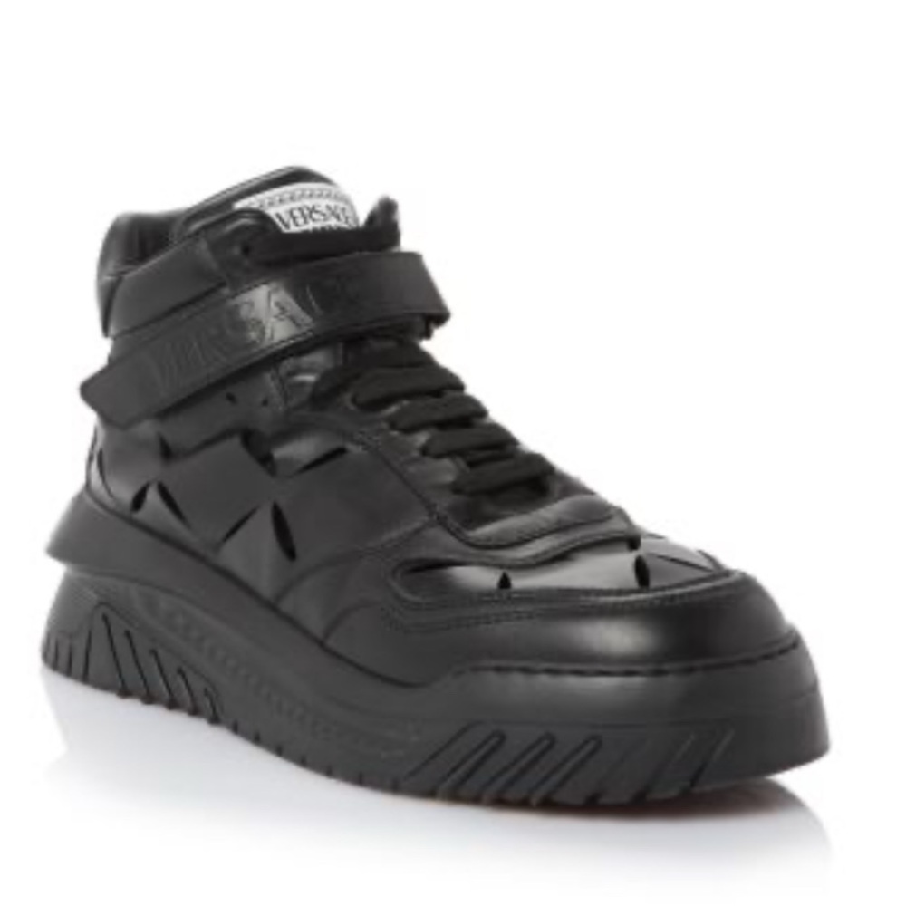 Versace Odissea Calf Leather High-Top Sneakers Black, Size 42 New in Box $1,175